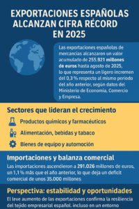 Exportaciones españolas alcanzan cifra récord en 2025: un impulso que refuerza la proyección internacional
